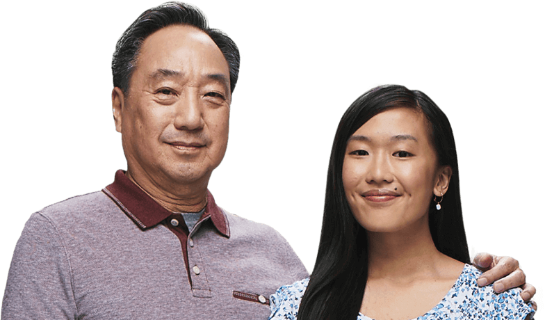 Portrait of two individuals smiling  